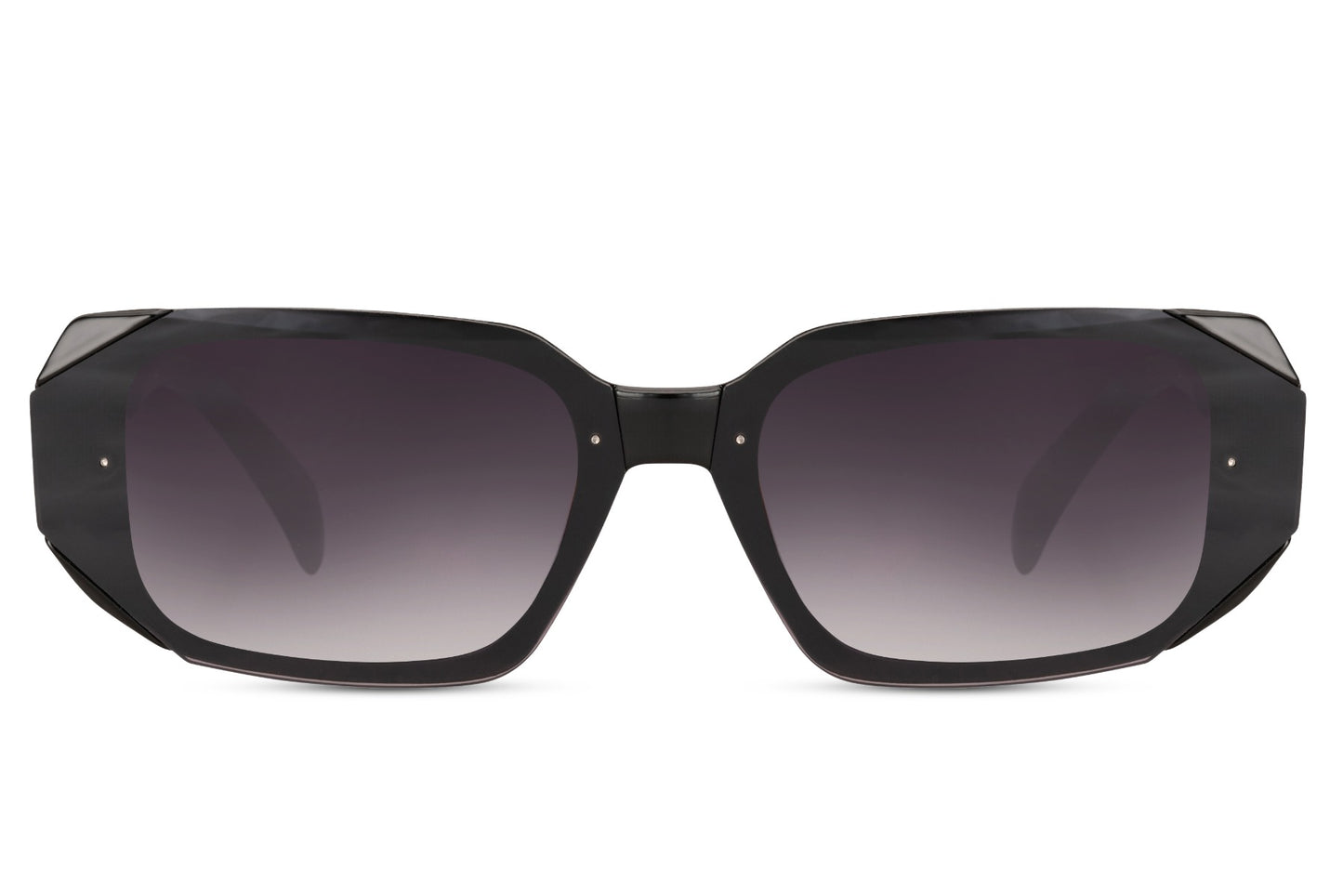 Y2K chunky rectangle sunglasses with black frame and dark gradient lenses by Sunglass Station, bold unisex statement eyewear inspired by retro 2000s fashion, available online with free shipping across the UK and Europe