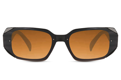 Chunky rectangle sunglasses with orange lenses by Sunglass Station, unisex Y2K-inspired eyewear with a vibrant and edgy statement style