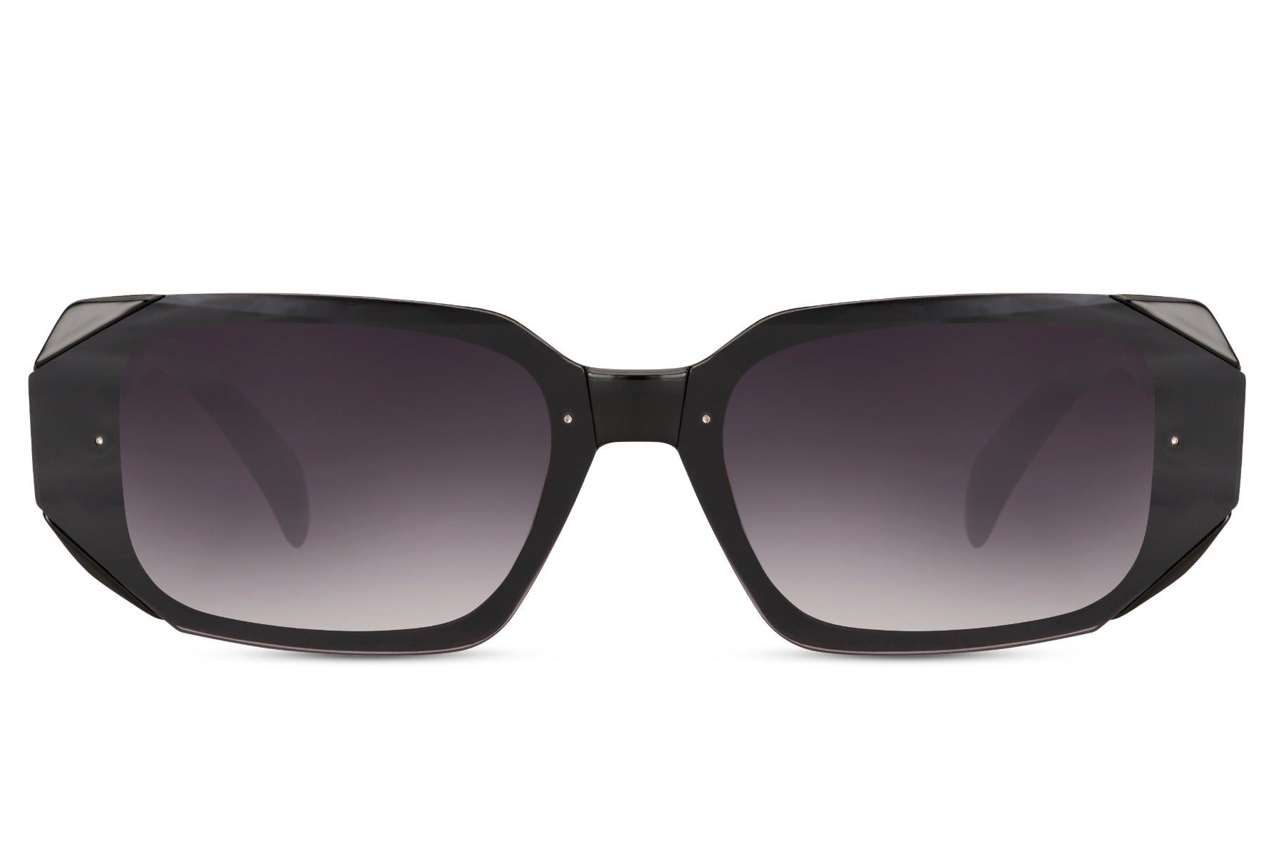 Chunky rectangle sunglasses with purple gradient lenses by Sunglass Station, unisex Y2K style eyewear with a bold and fashionable retro look