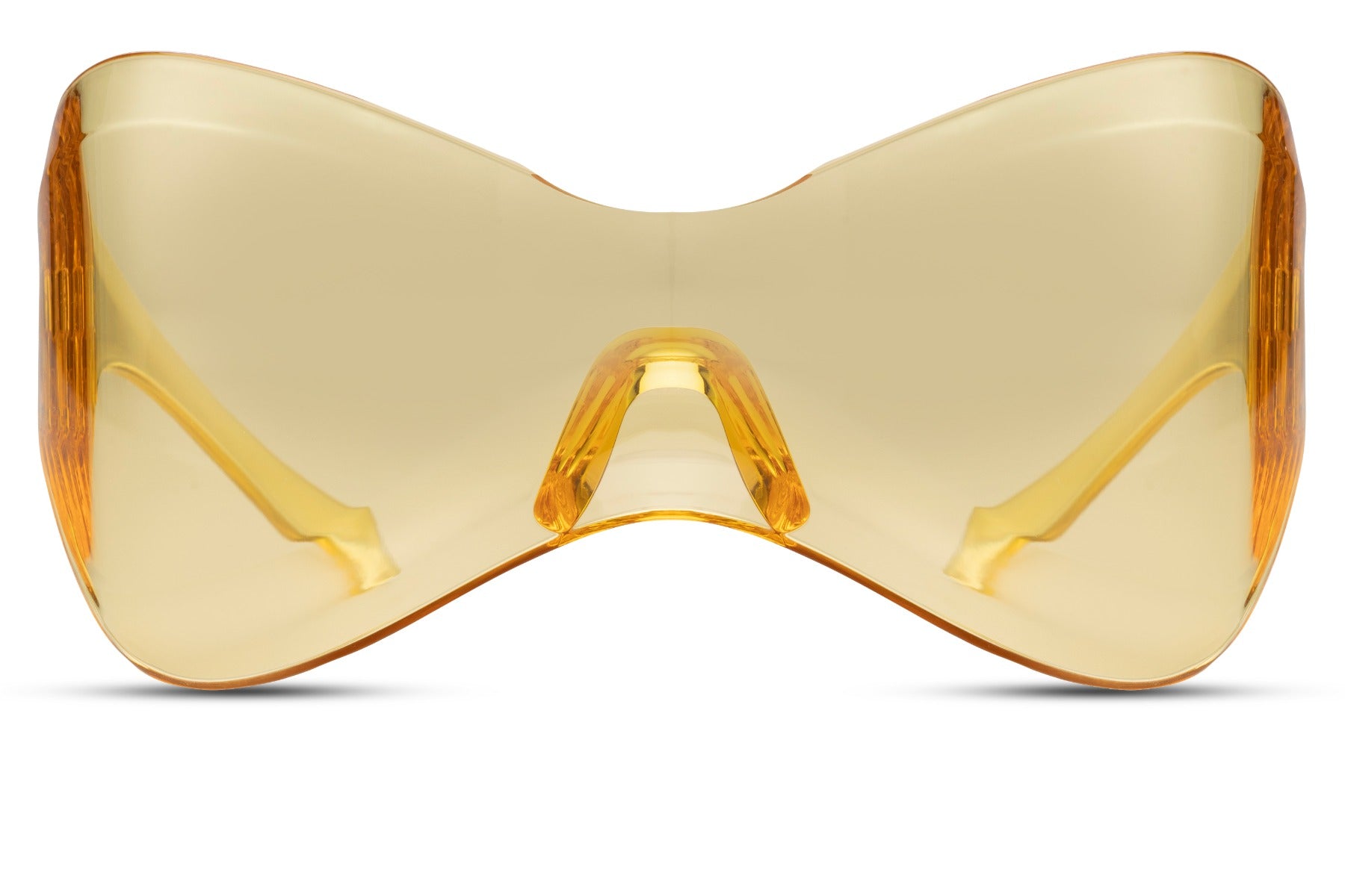 Y2K oversized shield sunglasses with yellow tinted visor lens, futuristic statement eyewear for men and women perfect for festivals, streetwear and summer fashion