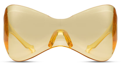 Y2K oversized shield sunglasses with yellow tinted visor lens, futuristic statement eyewear for men and women perfect for festivals, streetwear and summer fashion