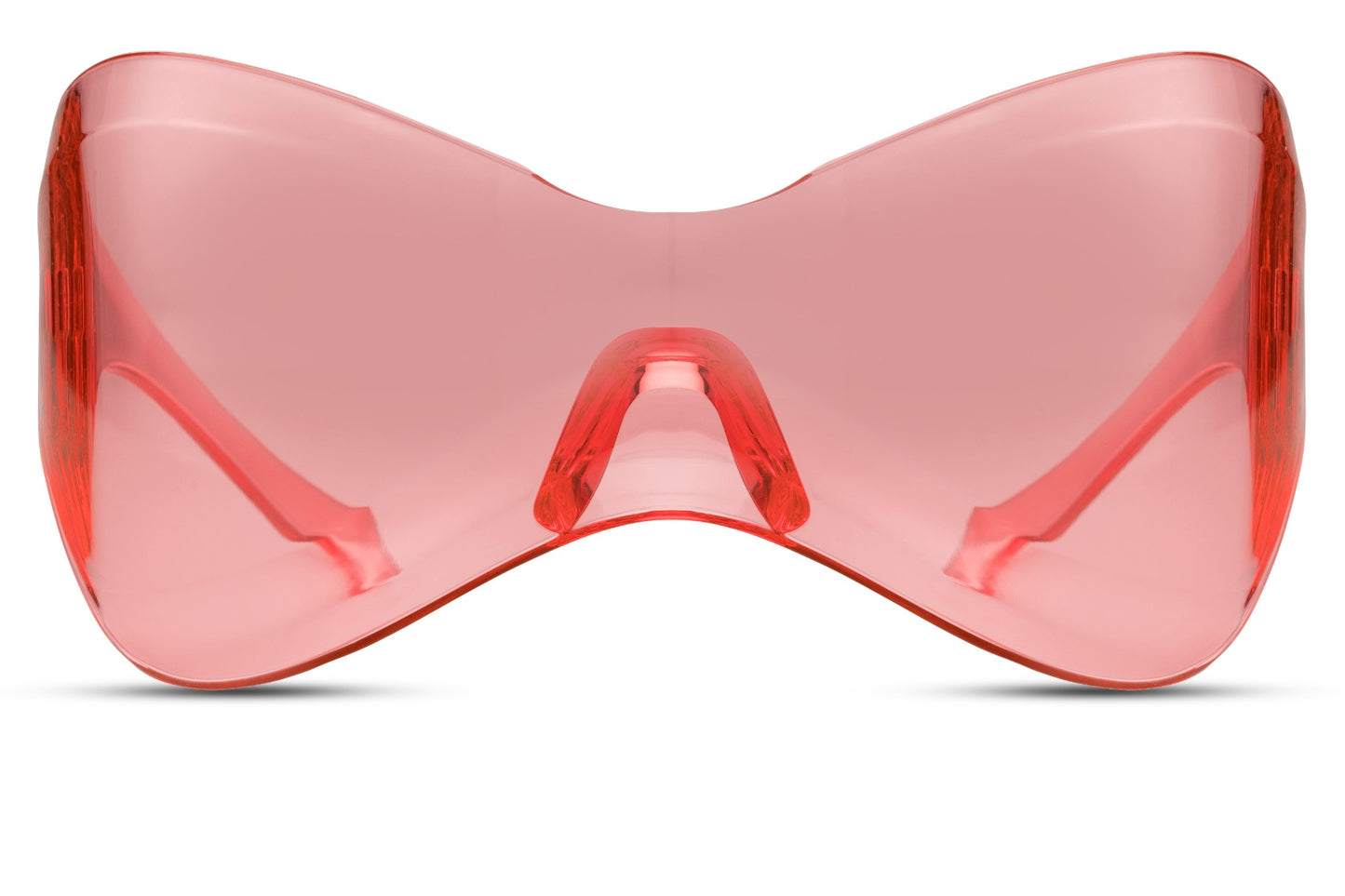 Y2K shield sunglasses with pink tinted lens and bold futuristic frame, trendy oversized sunglasses for festival outfits and fashion forward styling
