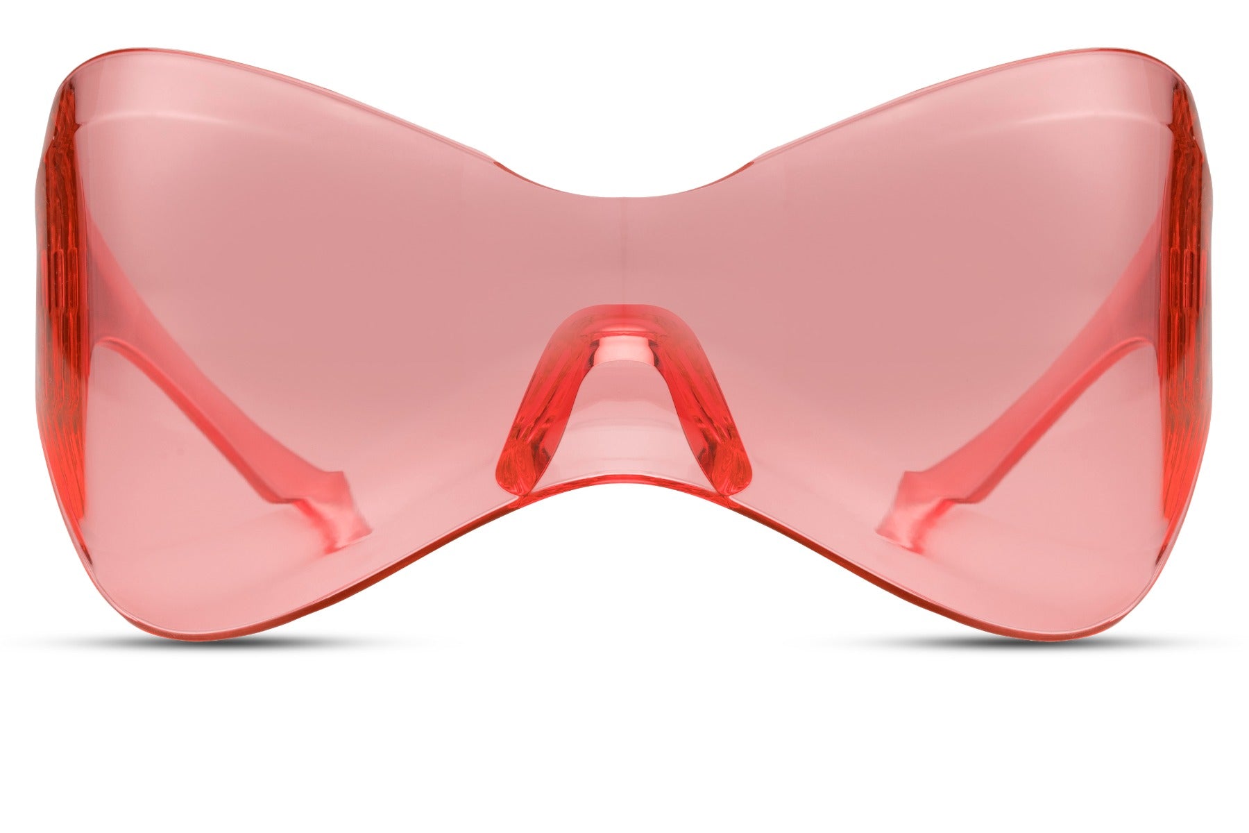 Y2K shield sunglasses with pink tinted lens and bold futuristic frame, trendy oversized sunglasses for festival outfits and fashion forward styling