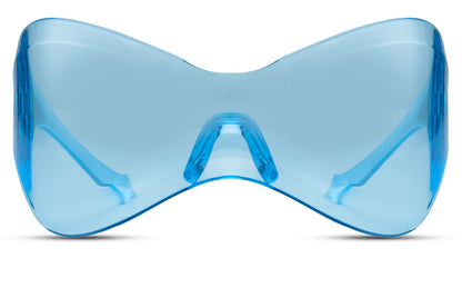 Oversized shield sunglasses with blue mirrored lens and wraparound design, Y2K style sunglasses for men and women ideal for rave, festival and sporty looks