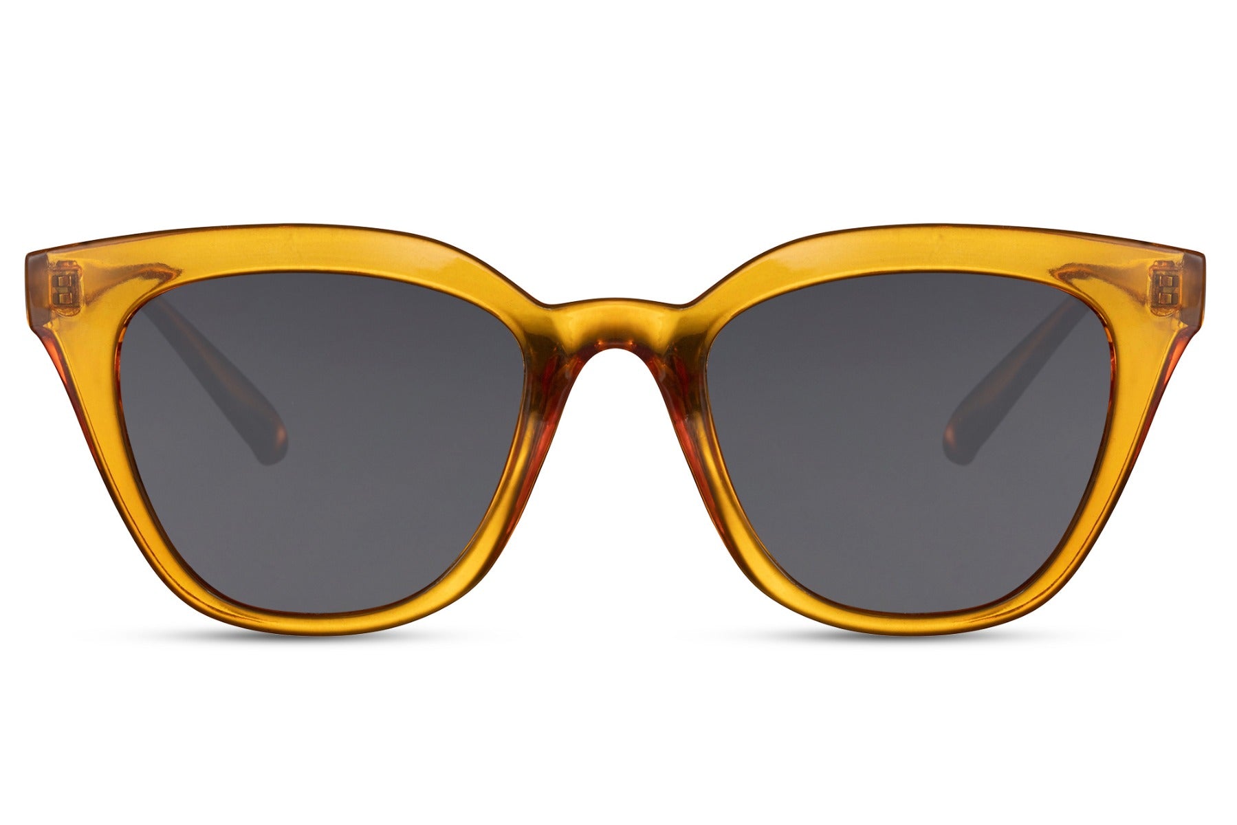 Modern cat eye sunglasses with yellow frame and soft edges, combining subtle structure with a playful fashion-forward touch