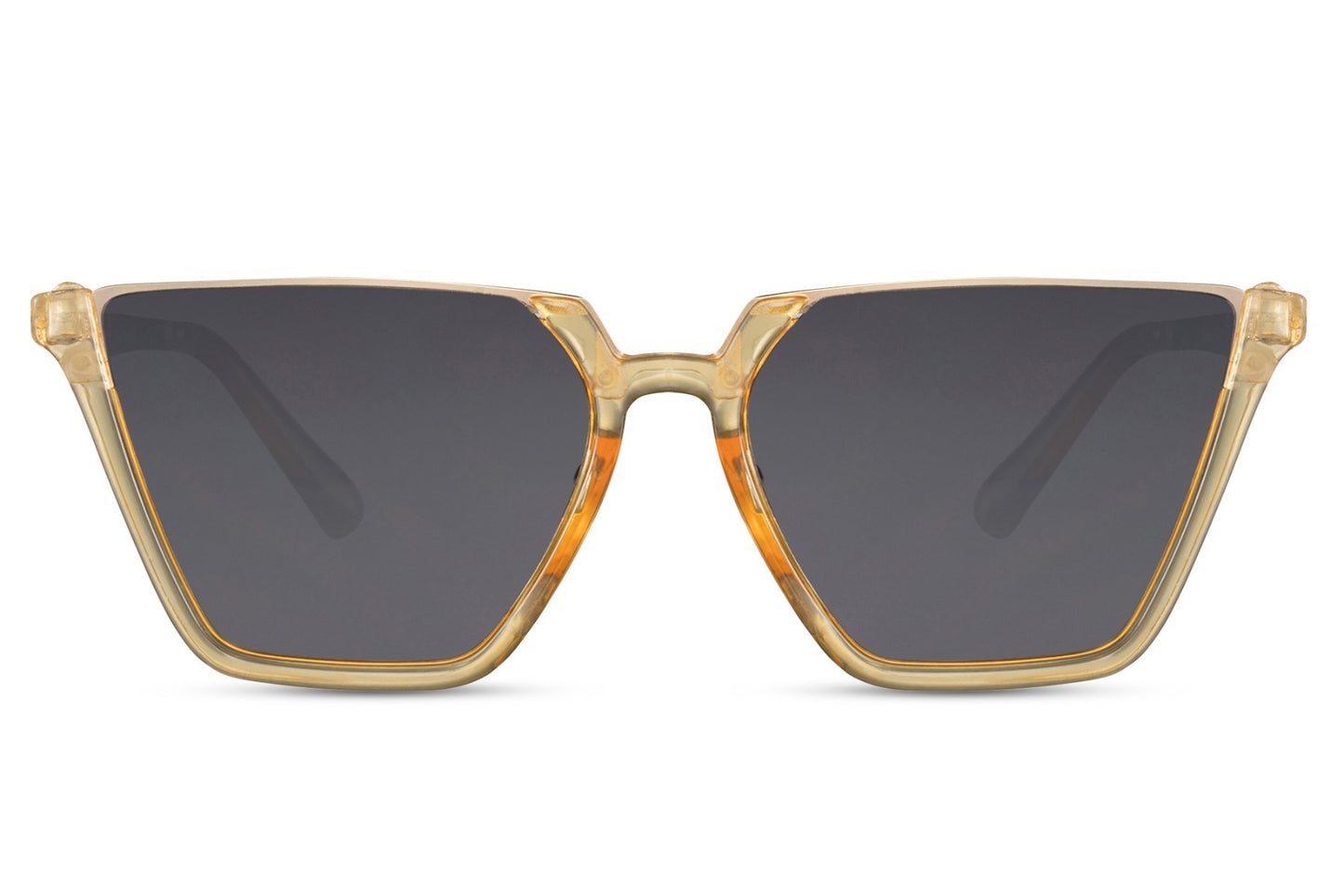 Oversized cat eye sunglasses with yellow frame and tinted lenses