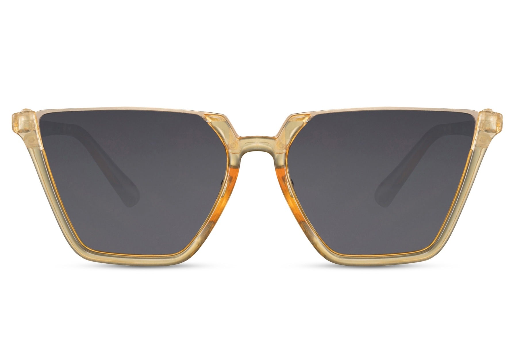 Oversized cat eye sunglasses with yellow frame and tinted lenses