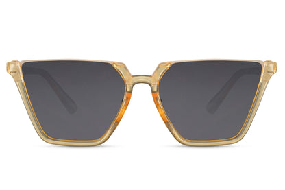 Oversized cat eye sunglasses with yellow frame and tinted lenses