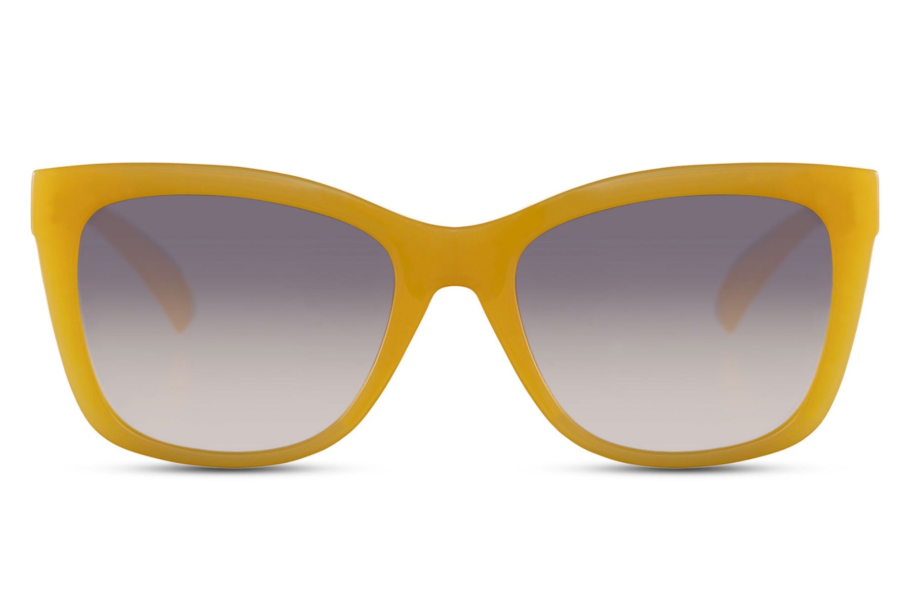 Cat eye sunglasses with yellow frame and tinted lenses in chunky design