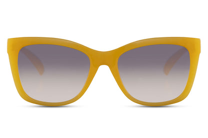 Cat eye sunglasses with yellow frame and tinted lenses in chunky design