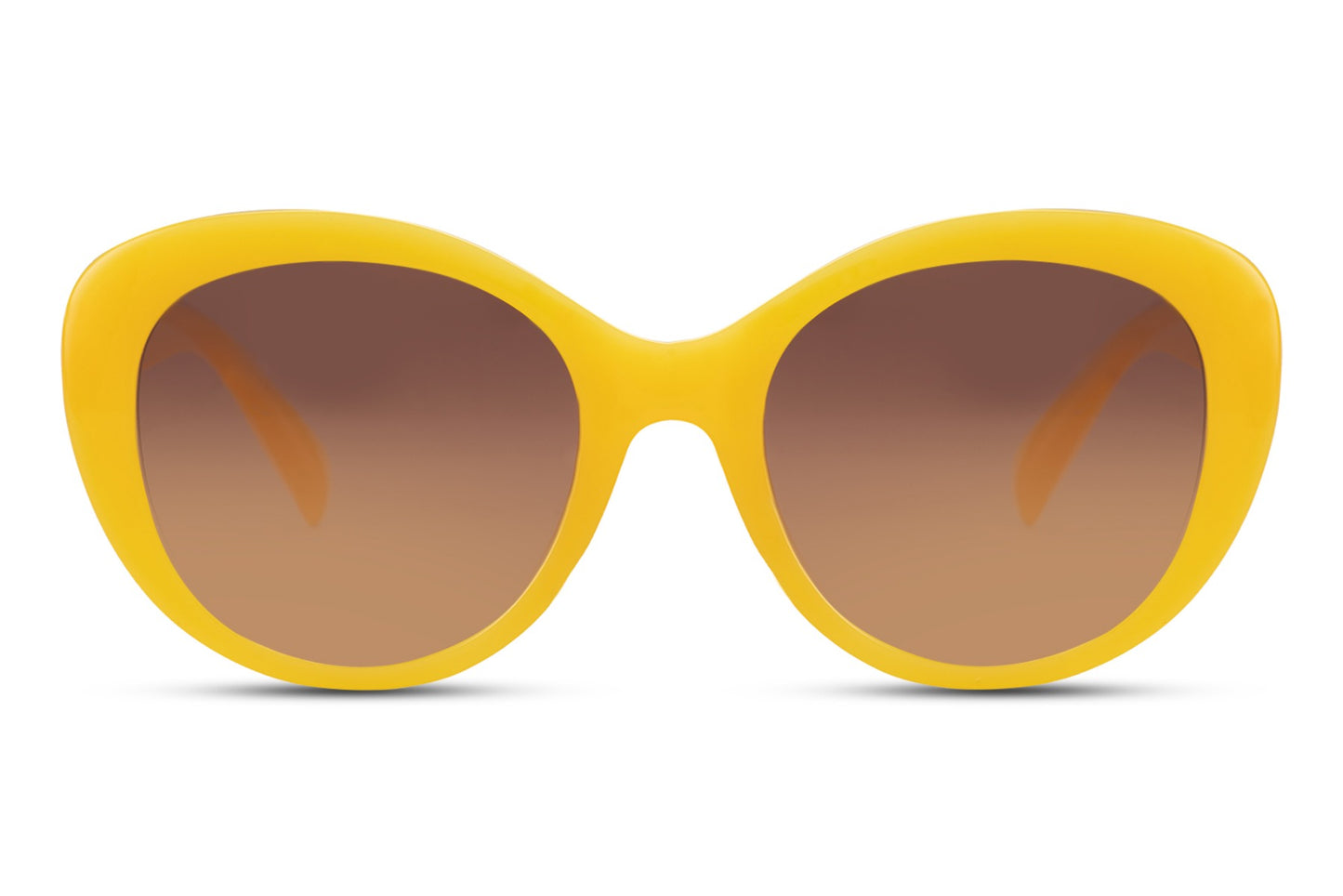 Yellow cat eye sunglasses with tinted lenses and bold oversized frame