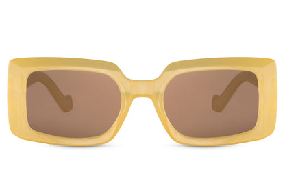 Yellow frame rectangle sunglasses with light lenses by Sunglass Station, bold unisex eyewear designed for modern fashion looks