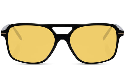 Yellow lens aviator sunglasses with a retro frame offering a lightweight and comfortable fit for daily wear