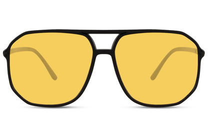 Yellow lens geometric aviator sunglasses designed for bold fashion and standout streetwear outfits