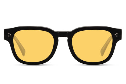 Square polarized sunglasses with yellow TAC lenses and acetate frame for driving and high clarity outdoor vision
