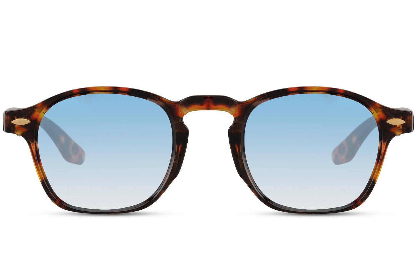 Unisex tortoise shell wayfarer sunglasses with blue tinted lenses for casual summer outfits and travel