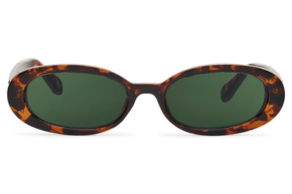 Tortoiseshell frame oval party sunglasses with green tinted lens — festival streetwear style for women | Sunglass Station UK