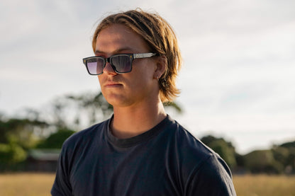 trendy pair of shades wore by man in the field of london