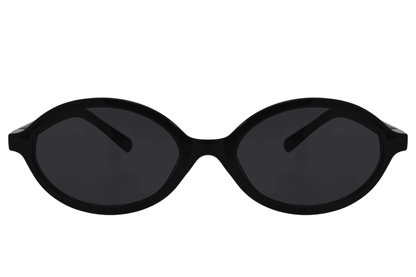 Unisex eco oval sunglasses with black 100% recycled frame and dark smoke polycarbonate lens – bold street style retro shades for city wear and going out, Sunglass Station free UK and Europe shipping