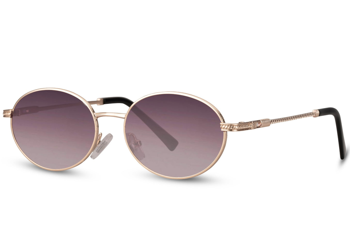 Unisex London oval sunglasses with gold durable metal frame and mauve gradient smoky lens – face-friendly retro round shades for casual and formal wear, Sunglass Station free UK and Europe shipping