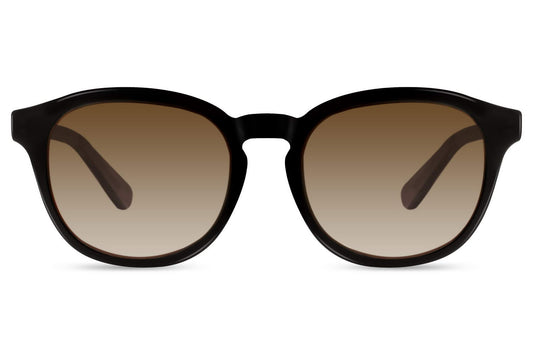 Unisex polarised round sunglasses brown black acetate frame warm brown gradient 1.1mm TAC polarised lens 100% UV protection men women anti-glare driving summer city beach free UK Europe delivery Sunglass Station