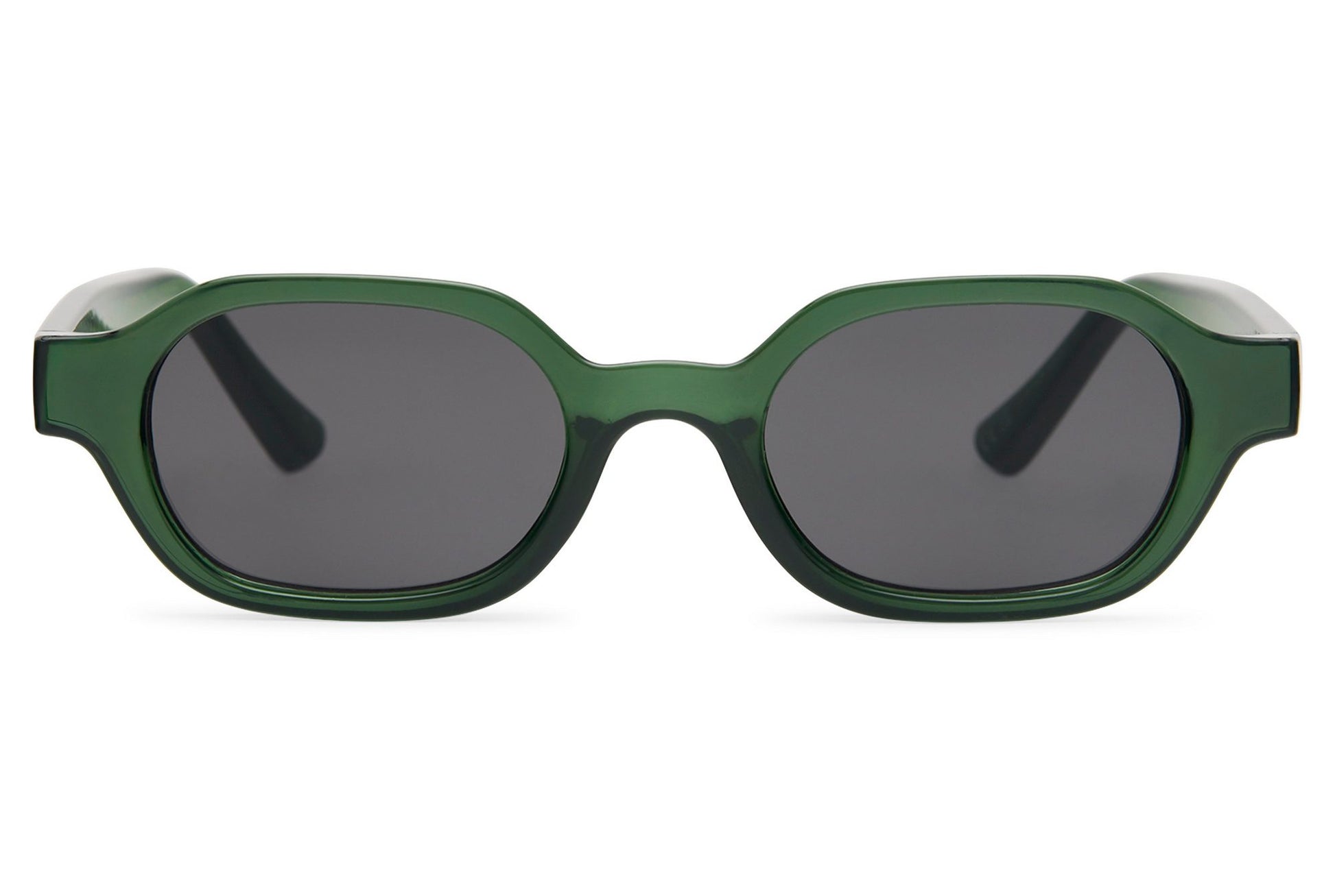 Unisex rectangle sunglasses for men and women with dark green recycled polyester frame and dark green polycarbonate lens – tone-on-tone sustainable retro rectangle shades for city wear and festivals, free delivery across UK and Europe from Sunglass Station