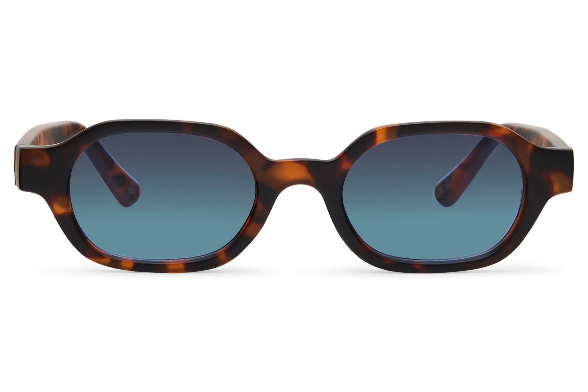 Unisex rectangle sunglasses for men and women with dark tortoiseshell recycled polyester frame and teal blue tinted polycarbonate lens – statement retro rectangle shades for festivals and summer city wear, free delivery across UK and Europe from Sunglass Station