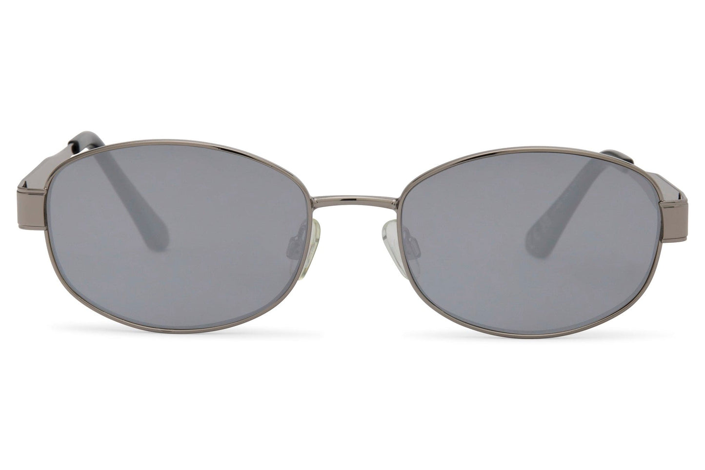Unisex vintage oval sunglasses with silver copper frame and dark grey recycled rPMMA lens – classic retro shades for men and women, Sunglass Station free UK and Europe shipping