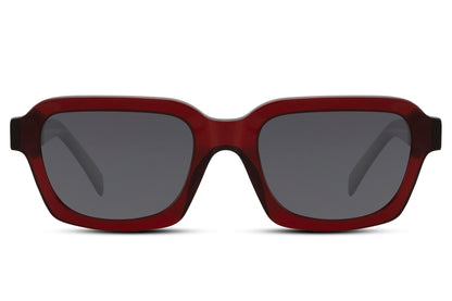 Urban polarized rectangle sunglasses for men and women with red burgundy acetate frame and black polarized TAC lens – bold statement retro rectangle shades for going out and outdoor activities, free delivery across UK and Europe from Sunglass Station