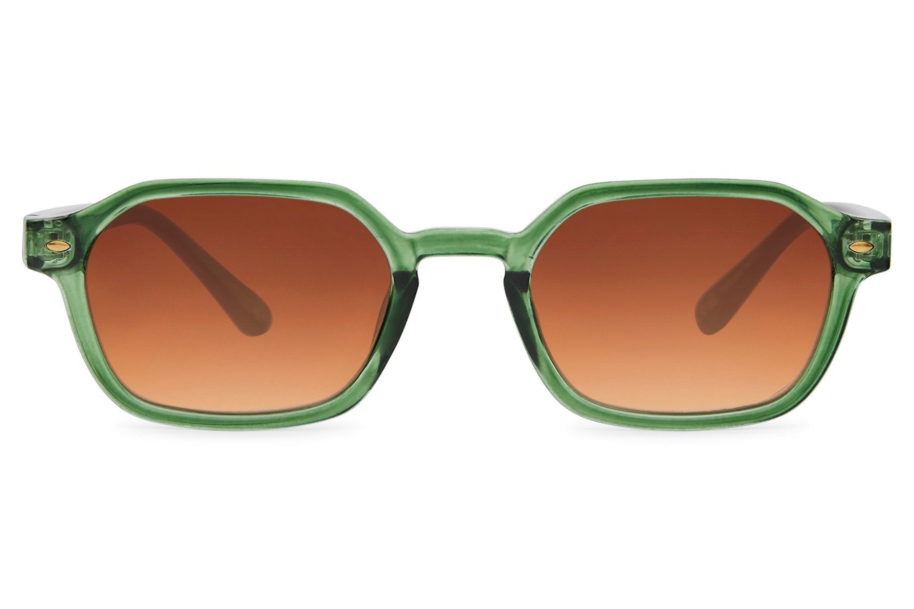 Urban rectangle sunglasses for men with green recycled polyester frame and amber brown translucent polycarbonate lens – bold vintage-inspired retro rectangle shades for city wear and festivals, free delivery across UK and Europe from Sunglass Station