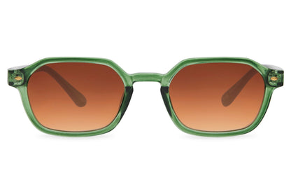 Urban rectangle sunglasses for men with green recycled polyester frame and amber brown translucent polycarbonate lens – bold vintage-inspired retro rectangle shades for city wear and festivals, free delivery across UK and Europe from Sunglass Station