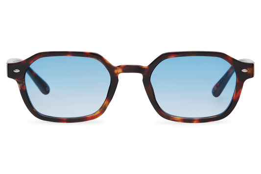 Urban rectangle sunglasses for men with tortoiseshell recycled polyester frame and ice blue translucent polycarbonate lens – retro street style rectangle shades for city wear and going out, free delivery across UK and Europe from Sunglass Station