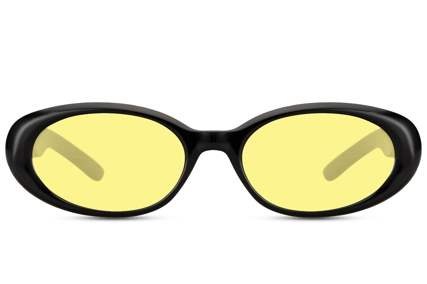 Europe oval eco sunglasses with black recycled polyester frame and yellow neon UV protection lens – bold statement retro round shades for festivals and going out, free delivery across UK and Europe from Sunglass Station