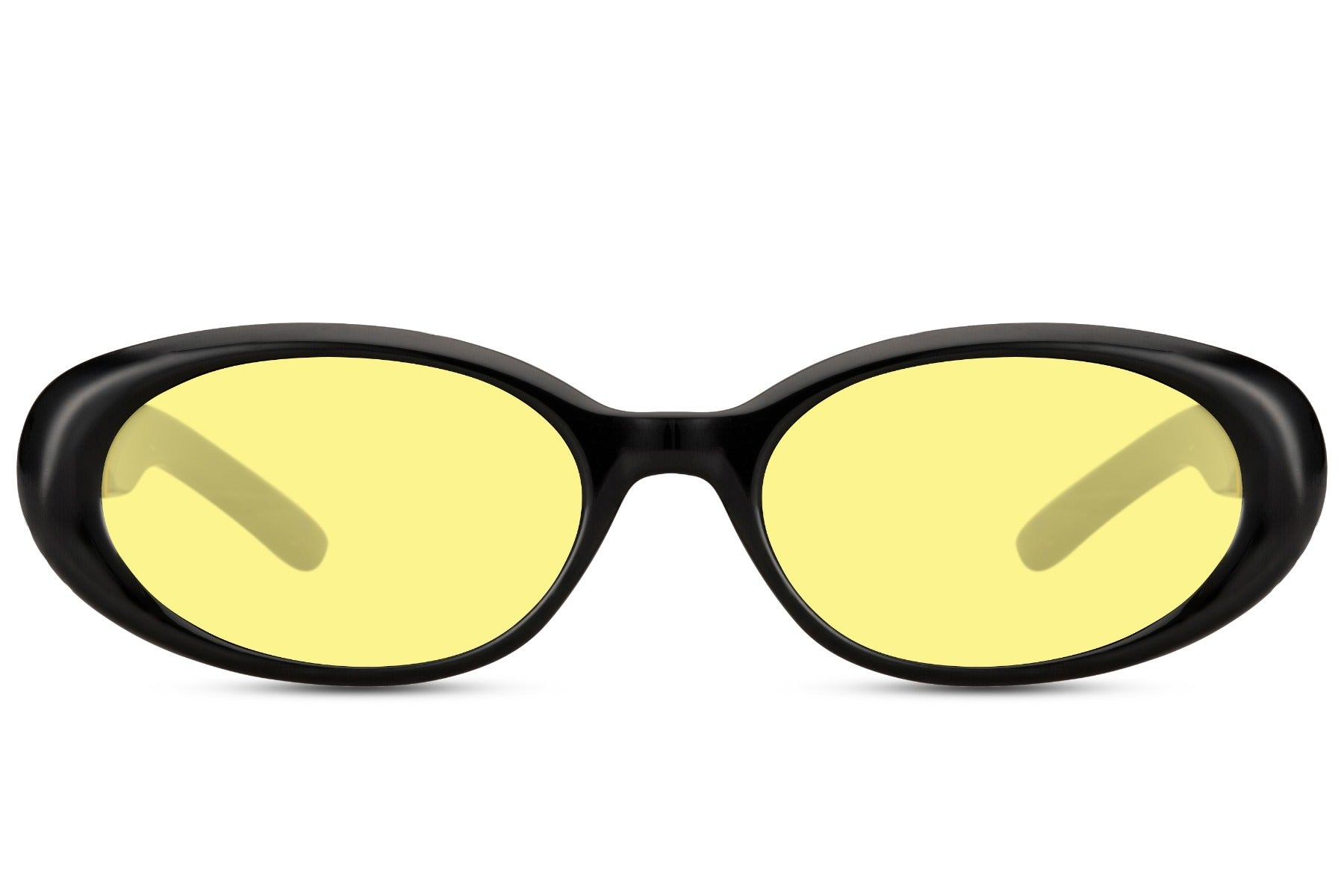 Europe oval eco sunglasses with black recycled polyester frame and yellow neon UV protection lens – bold statement retro round shades for festivals and going out, free delivery across UK and Europe from Sunglass Station