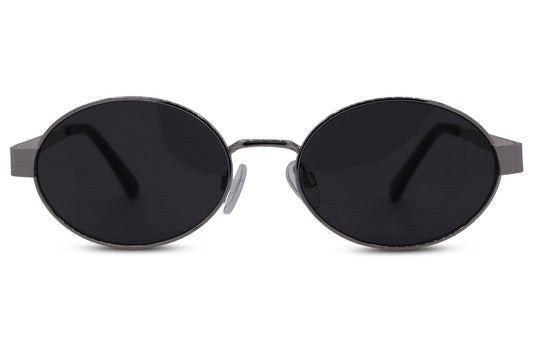 Vintage oval metal frame sunglasses for men and women with silver lightweight frame and black smoke recycled rPMMA lens – unisex retro round shades for casual and everyday wear, free delivery across UK and Europe from Sunglass Station