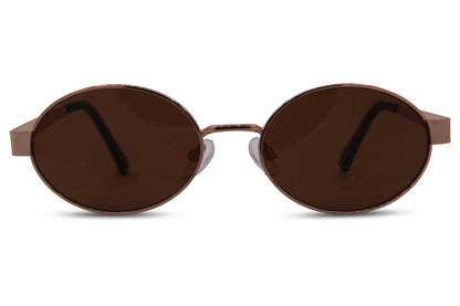 Vintage oval metal sunglasses for men and women with dark bronze frame and amber brown 100% recycled rPMMA lens – retro stylish pick for festivals, city wear and summer holidays, free delivery UK and Europe from Sunglass Station