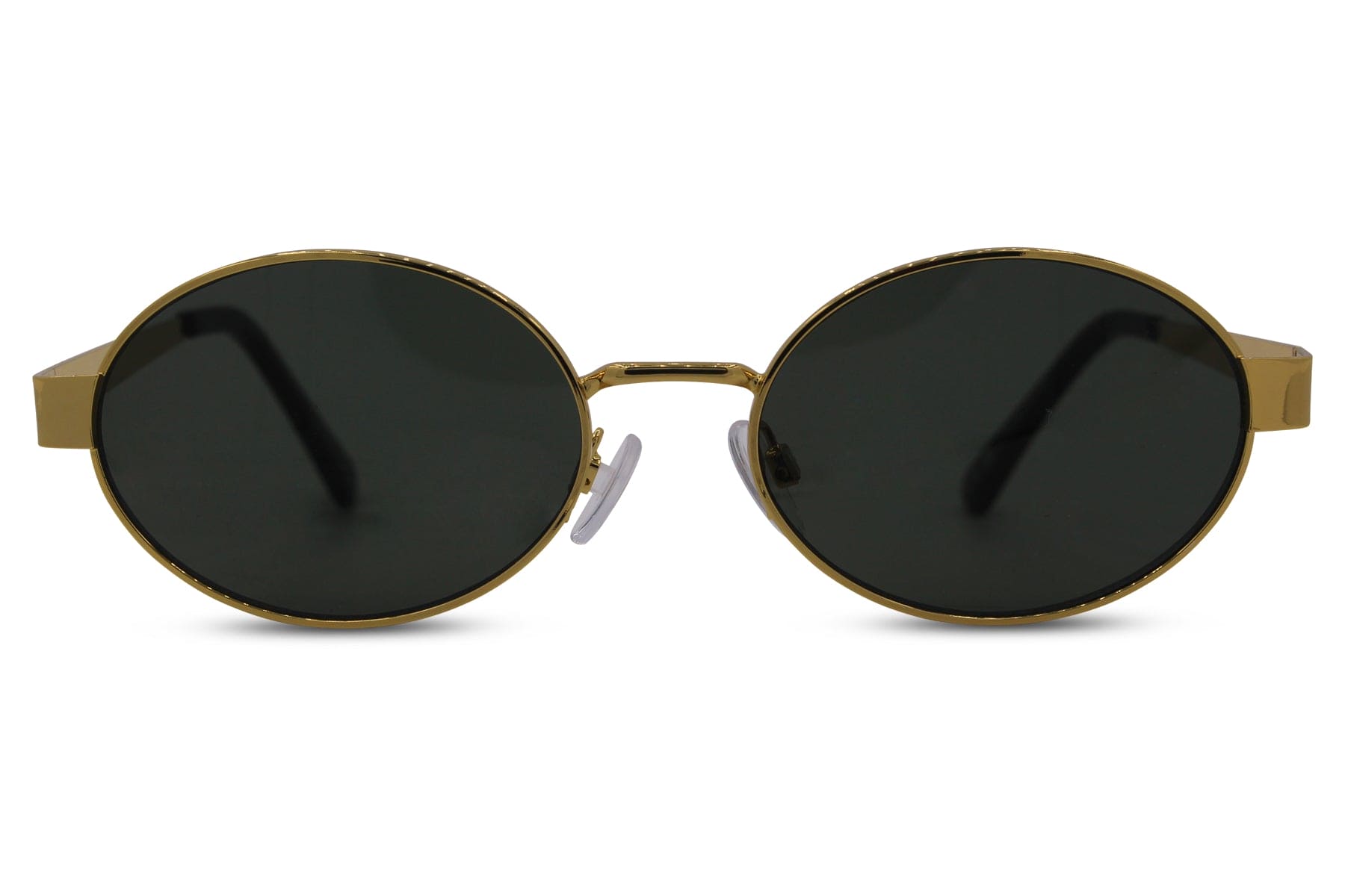 Vintage oval metal sunglasses for men and women with gold gunmetal frame and dark smoke recycled lens – premium retro unisex shades for work and casual wear, Sunglass Station free shipping UK and Europe