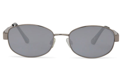 Vintage oval sunglasses for men and women with silver gunmetal copper frame and smoke grey recycled lens – unisex retro round shades for everyday wear and travel, free delivery across UK and Europe from Sunglass Station