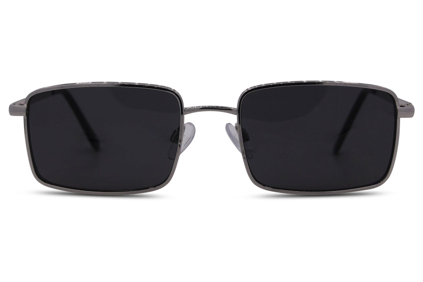 Vintage rectangle metal frame sunglasses for men with silver lightweight metal frame and dark green 100% recycled rPMMA lens – sleek eco-friendly retro rectangle shades for everyday wear and city styling, Sunglass Station free UK and Europe delivery