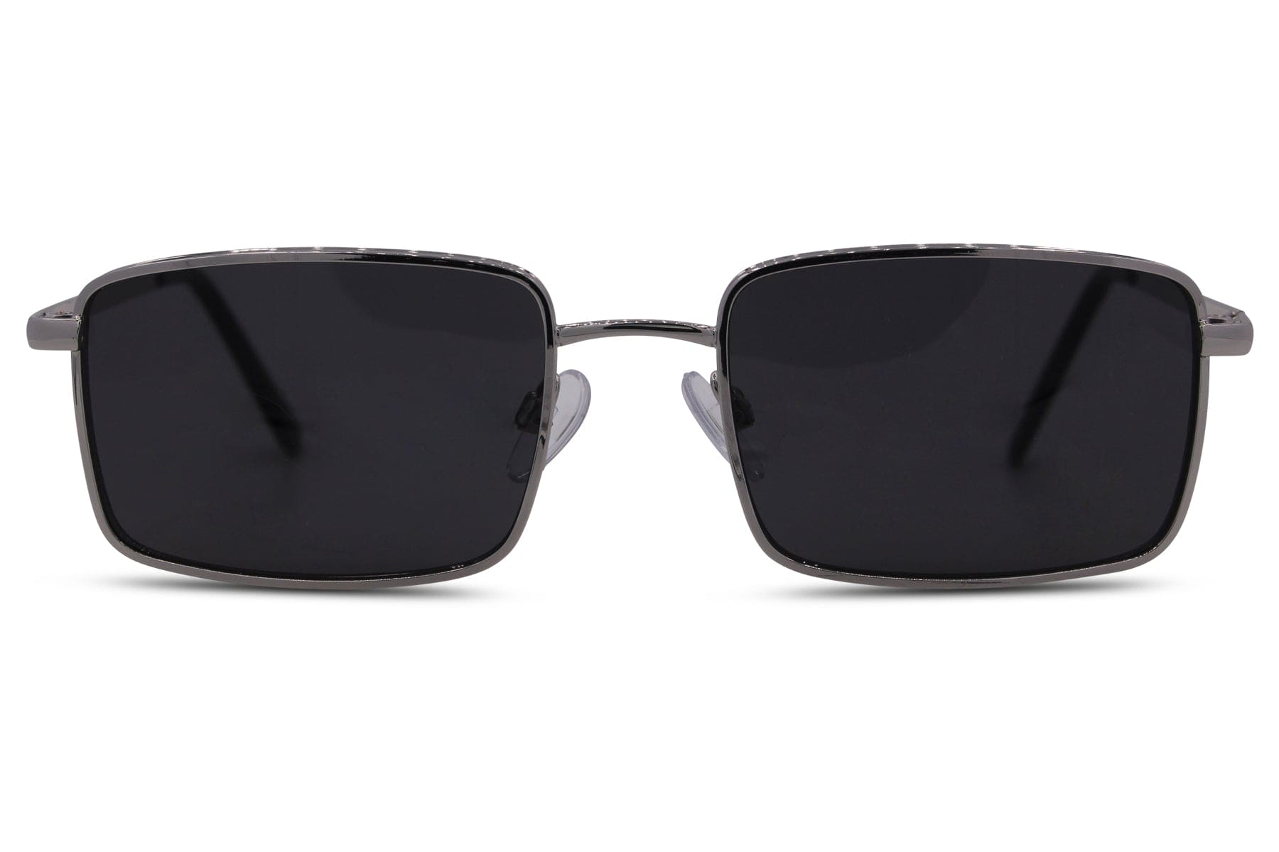 Vintage rectangle metal frame sunglasses for men with silver lightweight metal frame and dark green 100% recycled rPMMA lens – sleek eco-friendly retro rectangle shades for everyday wear and city styling, Sunglass Station free UK and Europe delivery