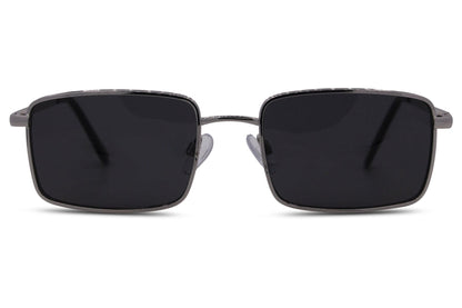 Vintage rectangle metal frame sunglasses for men with silver lightweight metal frame and dark green 100% recycled rPMMA lens – sleek eco-friendly retro rectangle shades for everyday wear and city styling, Sunglass Station free UK and Europe delivery