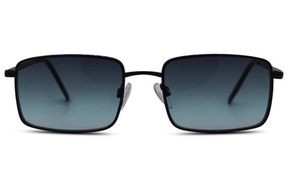 Vintage rectangle metal frame sunglasses for men with silver gunmetal frame and blue grey gradient recycled lens – minimalist retro rectangle shades for city wear and travel, free delivery across UK and Europe from Sunglass Station