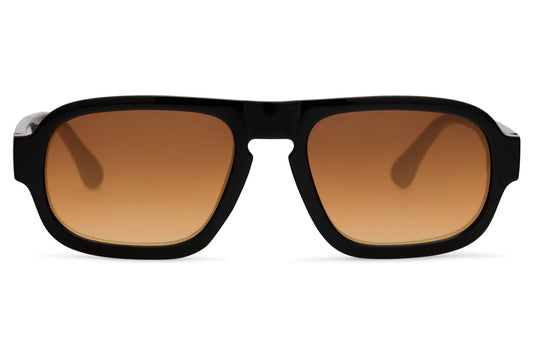 Vintage rectangle sunglasses for men with black polycarbonate frame and amber brown gradient lens – retro 70s-inspired aviator-style rectangle shades for city wear and holidays, free delivery across UK and Europe from Sunglass Station