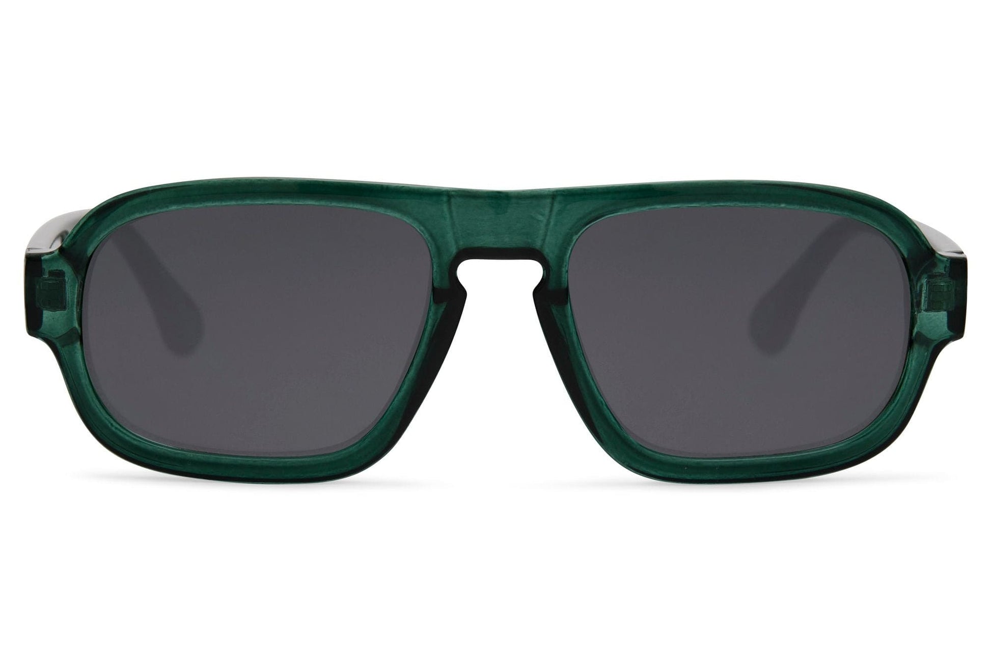 Vintage rectangle sunglasses for men with dark green polycarbonate frame and smoke green lens – tone-on-tone retro rectangle shades for festivals and summer city wear, free delivery across UK and Europe from Sunglass Station