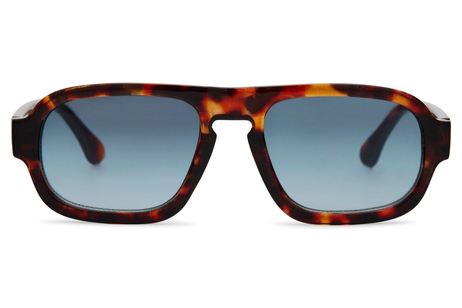 Vintage rectangle sunglasses for men with dark tortoiseshell polycarbonate frame and blue grey gradient lens – bold retro rectangle shades for city wear and everyday street style, Sunglass Station free UK and Europe shipping