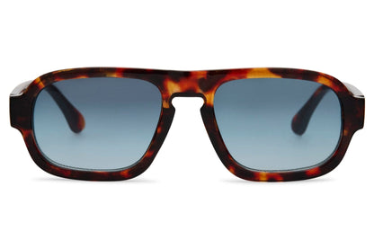 Vintage rectangle sunglasses for men with dark tortoiseshell polycarbonate frame and blue grey gradient lens – bold retro rectangle shades for city wear and everyday street style, Sunglass Station free UK and Europe shipping