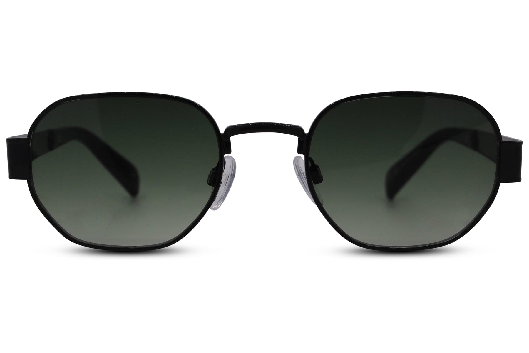 vintage style sunglasses with black metallic frame and green lens
