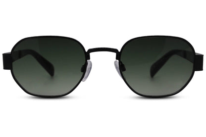 vintage style sunglasses with black metallic frame and green lens