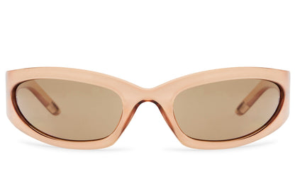 beige frame visor cateye sunglasses with brown lens