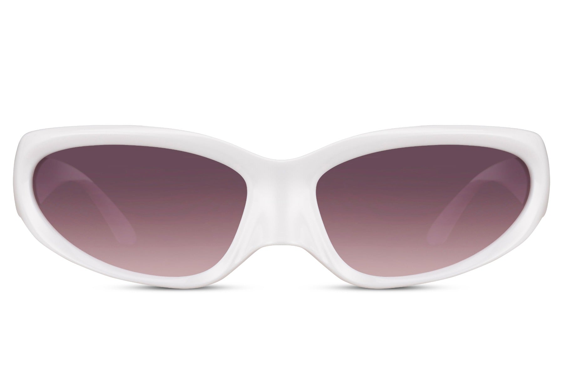 Wide lens white visor party sunglasses with rose gradient — the futuristic silhouette that reads Coachella desert heat as easily as it reads Ibiza sunset rooftop, polarized polycarbonate | Sunglass Station